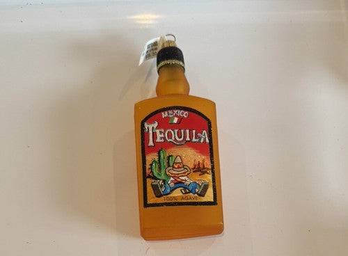 NWT- Glass Tequila Bottle Christmas Tree Ornament Orange Glitter Agave Mexico