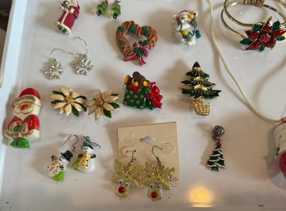 Lot Vintage To Now Christmas Pins Brooch Earrings Lot Some Signed 49pcs.