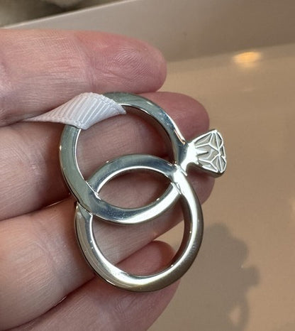 Crate & Barrel Silver Diamond Wedding Rings First Married Christmas Ornament