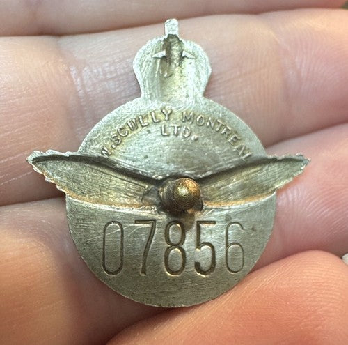 Vintage R.C.A.F. Reserve Pin Badge - W. Scully Montreal Ltd - Low Number