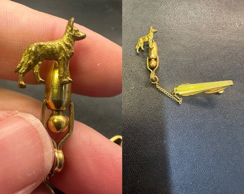 Vintage German Shepherd Dog Ascot Tie Guard Tie Tack Pin Hickok ~ 1930s