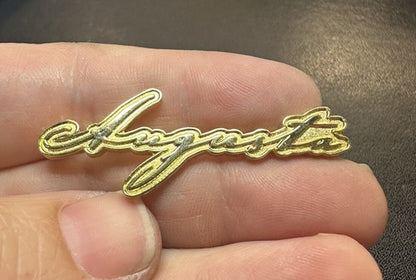 Gold Tone Augusta Cursive Lapel Pin Collectable Souvenir Georgia Maine