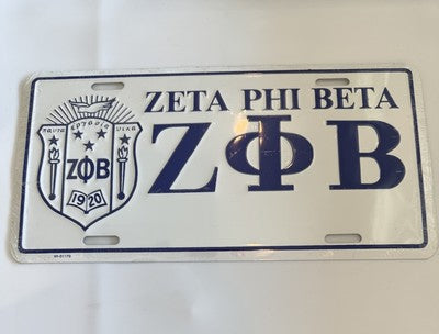 Vtg New Old Stock Zeta Phi Beta Sorority License Plate White Blue  Sorority