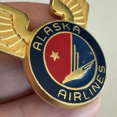 Vintage ALASKA AIRLINES Pilot Cap Badge Pin Wings