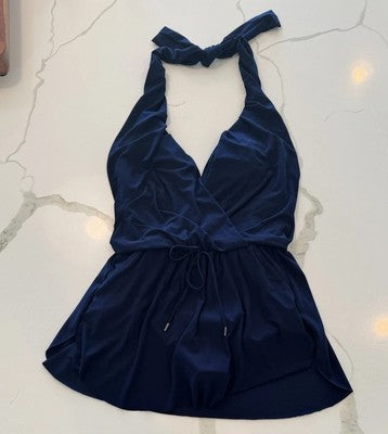 Magicsuit Ellie Sz 8 Swim Dress One-Piece Halter Slimming Swimsuit Navy NWOT