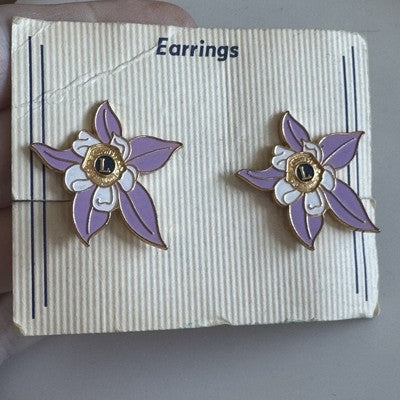 Vintage Lions Club Colorado Columbine Earrings Clip On New On Card NOS RARE