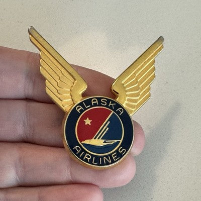 Vintage ALASKA AIRLINES Pilot Cap Badge Pin Wings