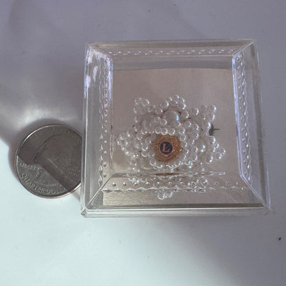 Vtg Unique Lions Club Pearl 3-D Flower Shaped Pin Brooch New in Box