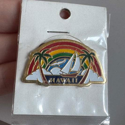 Hawaii Rainbow & Sailboat Pin – Colorful Tropical Souvenir (Sealed)