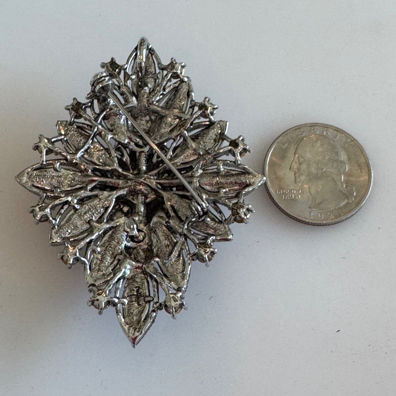 Vintage Look Silver Tone Rhinestone Red Crystal  Bouquet Brooch Pin