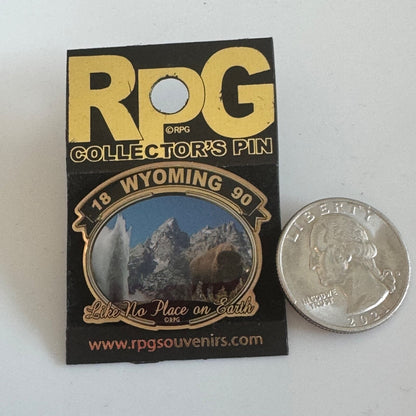 Vtg Yellowstone Wyoming Like No Place On Earth Old Faithful Buffalo Bison Pin