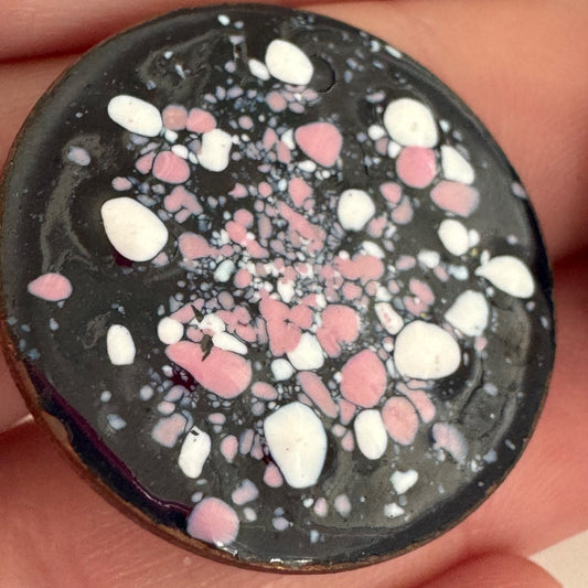 Vintage Enamel on Copper Pink White Black Screwback Earrings