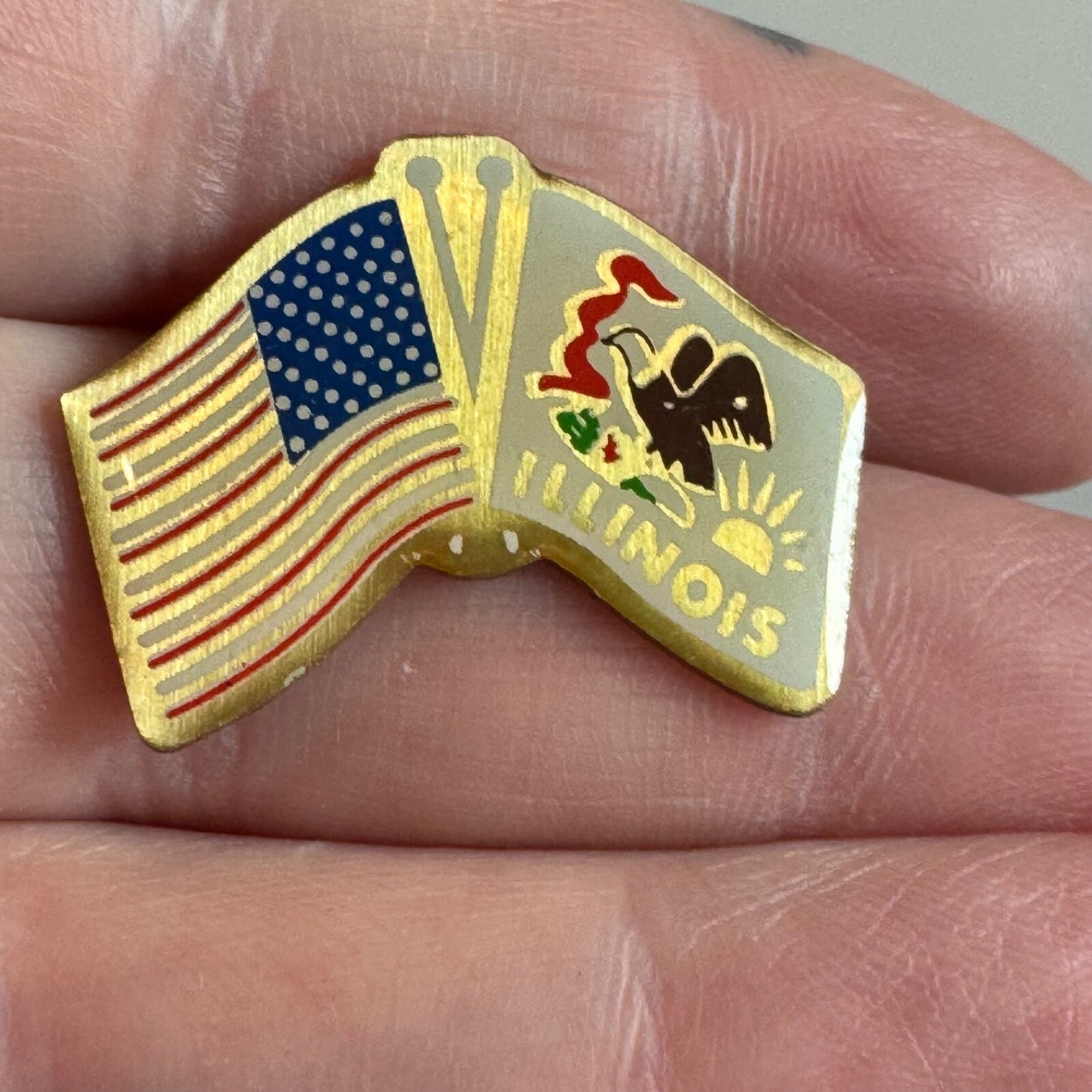 Vintage Illinois United States Friendship Crossed Flags Lapel Pin