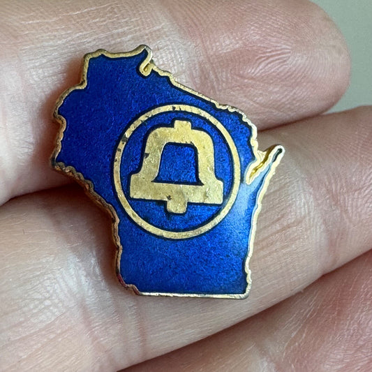 Vintage Wisconsin Bell Telephone Logo Enamel Lapel Pin Telecom Blue