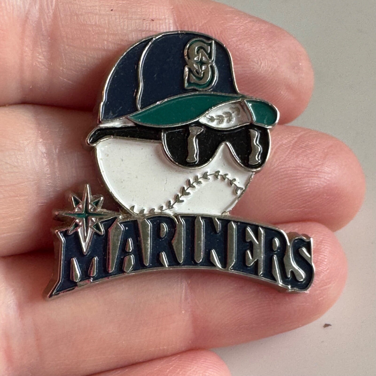 Vintage Seattle Mariners Frowning Baseball with Sunglasses 2001 Lapel Pin MLB