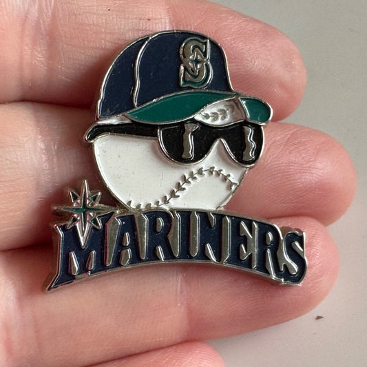 Vintage Seattle Mariners Frowning Baseball with Sunglasses 2001 Lapel Pin MLB