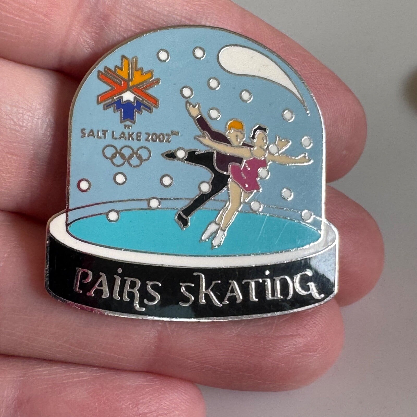 2002 Salt Lake City Olympics Pairs Skating Snow Globe Lapel Pin Limited Edition