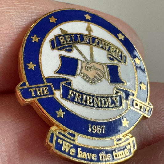 Vintage Bellflower The Friendly City California Coat Of Arms Lapel Pin