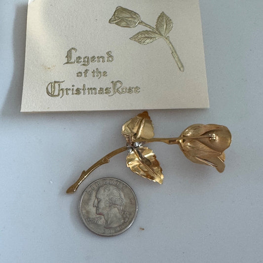 Vintage Giovanni Legend of the Christmas Rose Gold Tone Brooch in Original Box