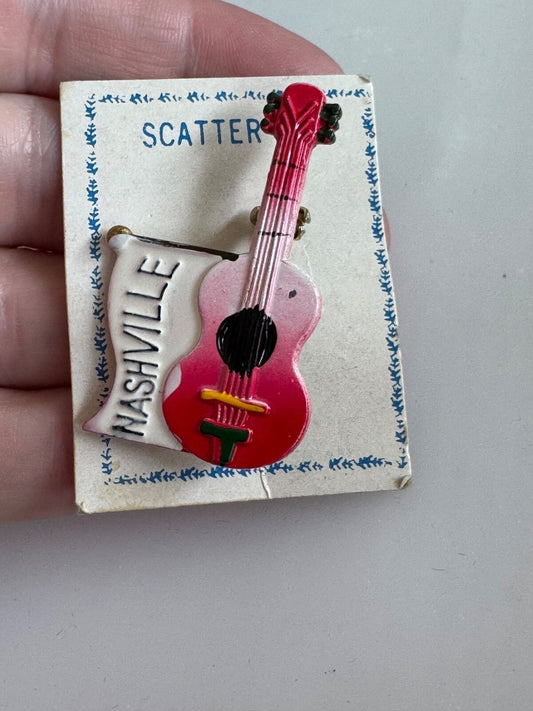 Vintage Nashville Guitar Enamel Brooch Pin Souvenir Tourist