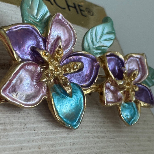 Vintage NOS Jordache Flower Brooch Enamel Gold Tone Flowers Pin Pastels