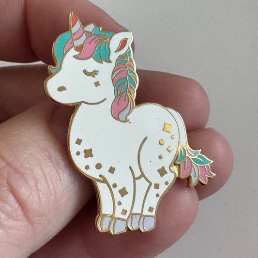 Alum & Ink Enamel Magical Unicorn Lapel Pin Stars
