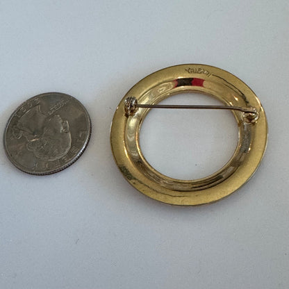 Vintage Crown Trifari Round Gold Tone Brooch AS IS Larger