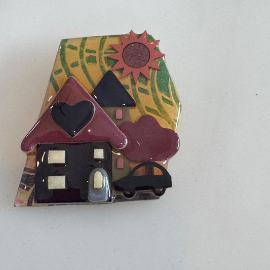 Vintage House Pins by Lucinda Heart Sun Car Brooch Pin