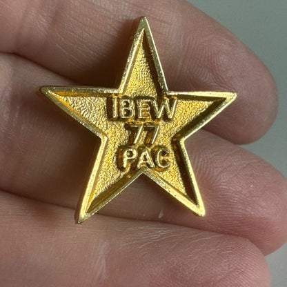 Vintage IBEW 1977 77 PAC Star Gold Tone Lapel Pin Union