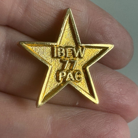 Vintage IBEW 1977 77 PAC Star Gold Tone Lapel Pin Union