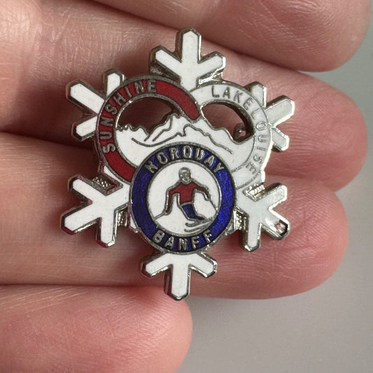 Vintage Banff Snowflake Ski Skiing Lapel Pin Sunshine Lake Louise Norquay