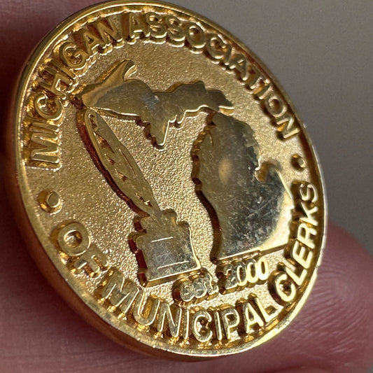 Vintage Michigan Association of Municipal Clerks Gold Tone Lapel Pin Tie Tack