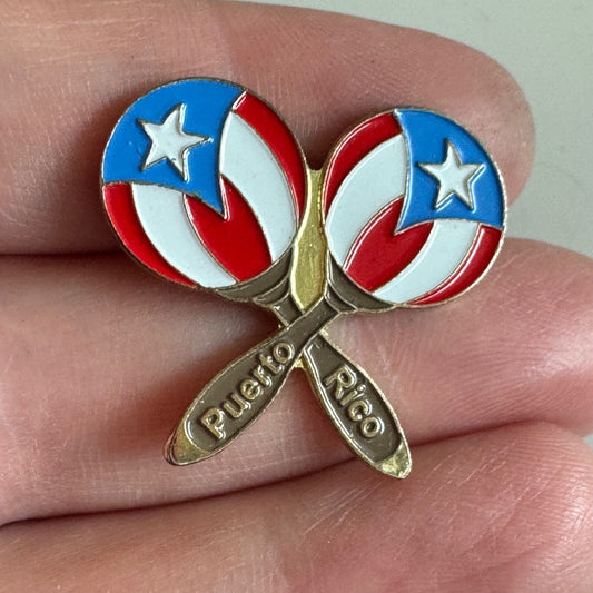 Vintage Puerto Rico Maracas Flag Themed Lapel Pin Souvenir Tourist