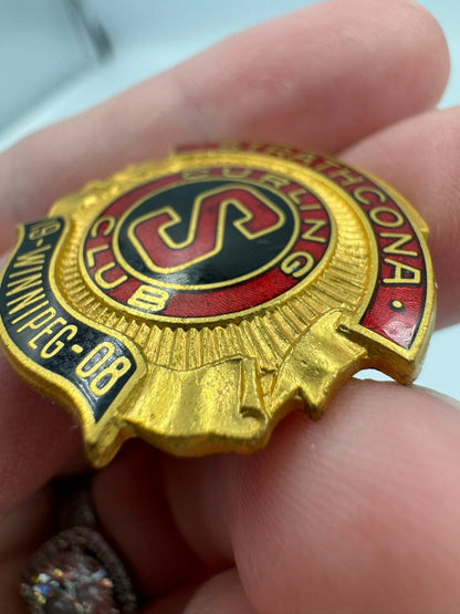 Vintage 1908 Strathcona Curling Club Winnipeg Lapel Screw Back Pin