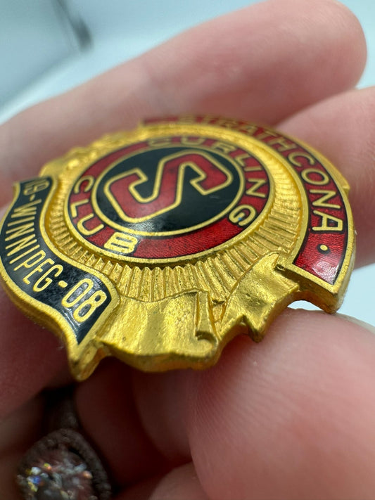 Vintage 1908 Strathcona Curling Club Winnipeg Lapel Screw Back Pin