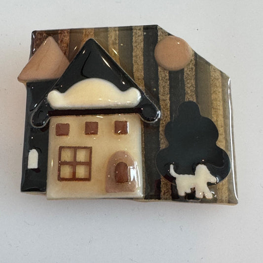 Vintage House Pins by Lucinda DOG Tree Houses Sun Moon Brooch Pin