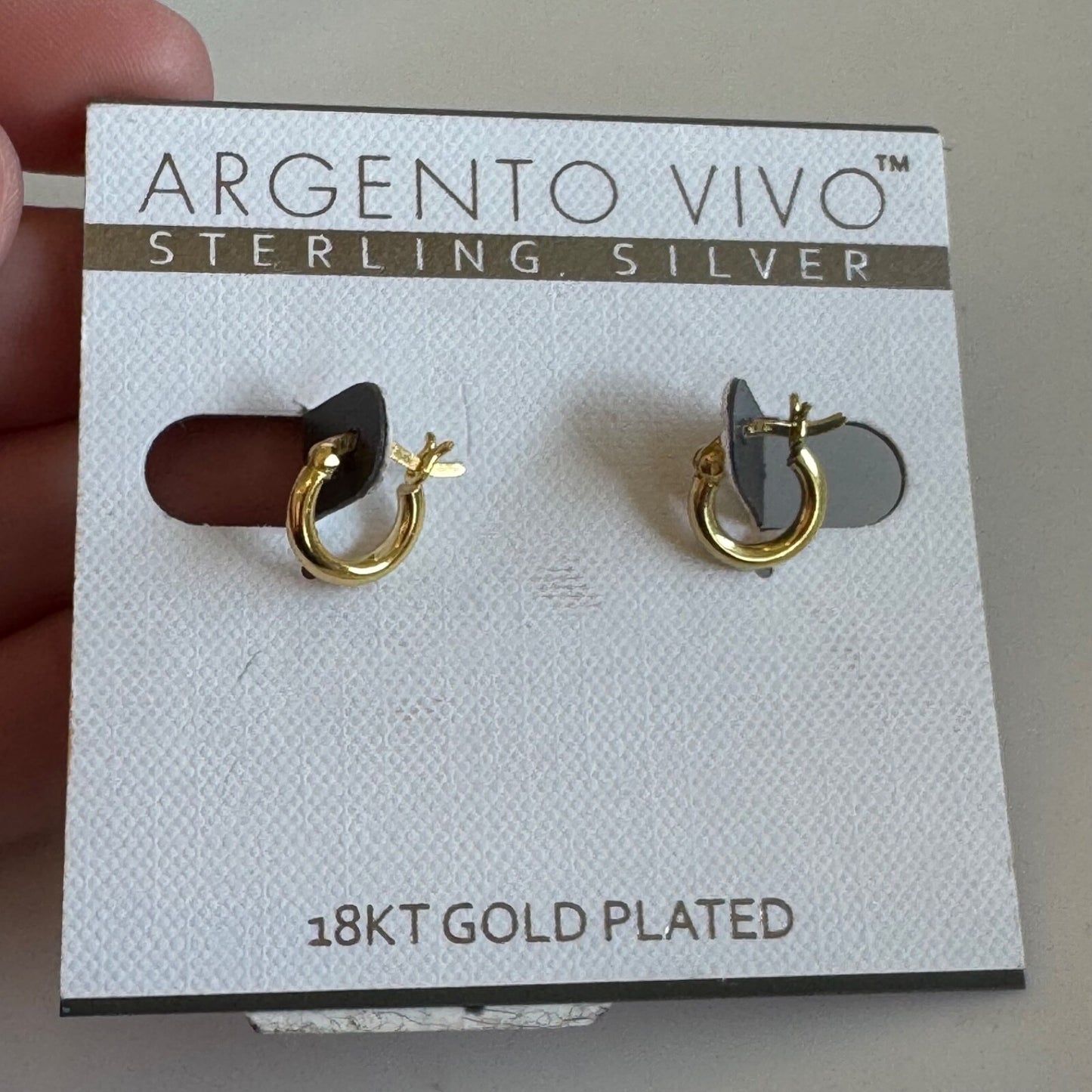 Argento Vivo Sterling Silver Gold Plate Huggie Hoop Earrings New On Card Pierced