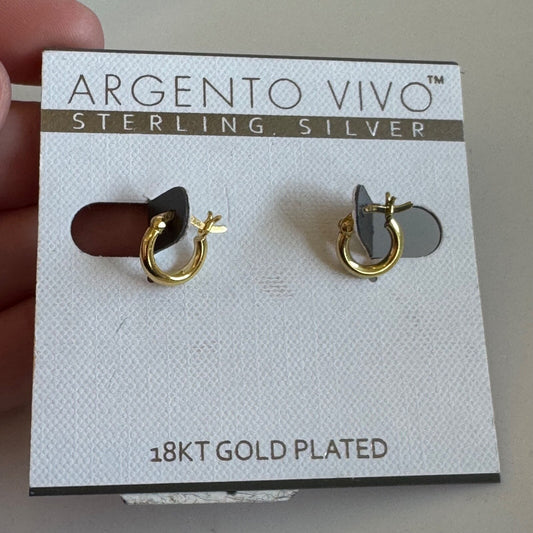 Argento Vivo Sterling Silver Gold Plate Huggie Hoop Earrings New On Card Pierced