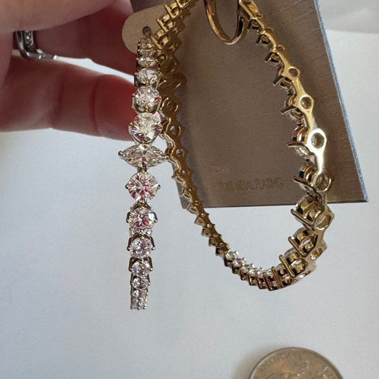 Nadri Gold Hoop Earrings With Crystal New On Card Pierced $100