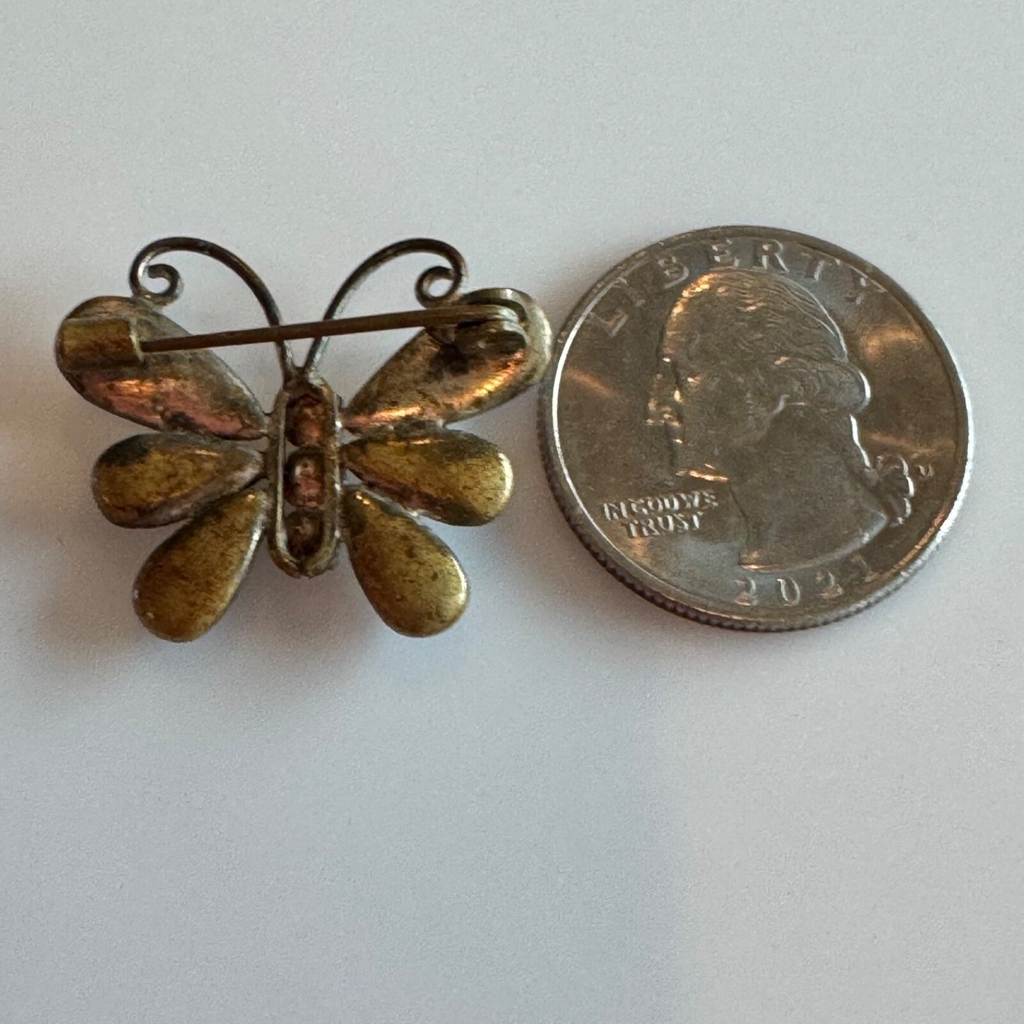 Antique Opal Look Butterfly Brooch C-Clasp Pin