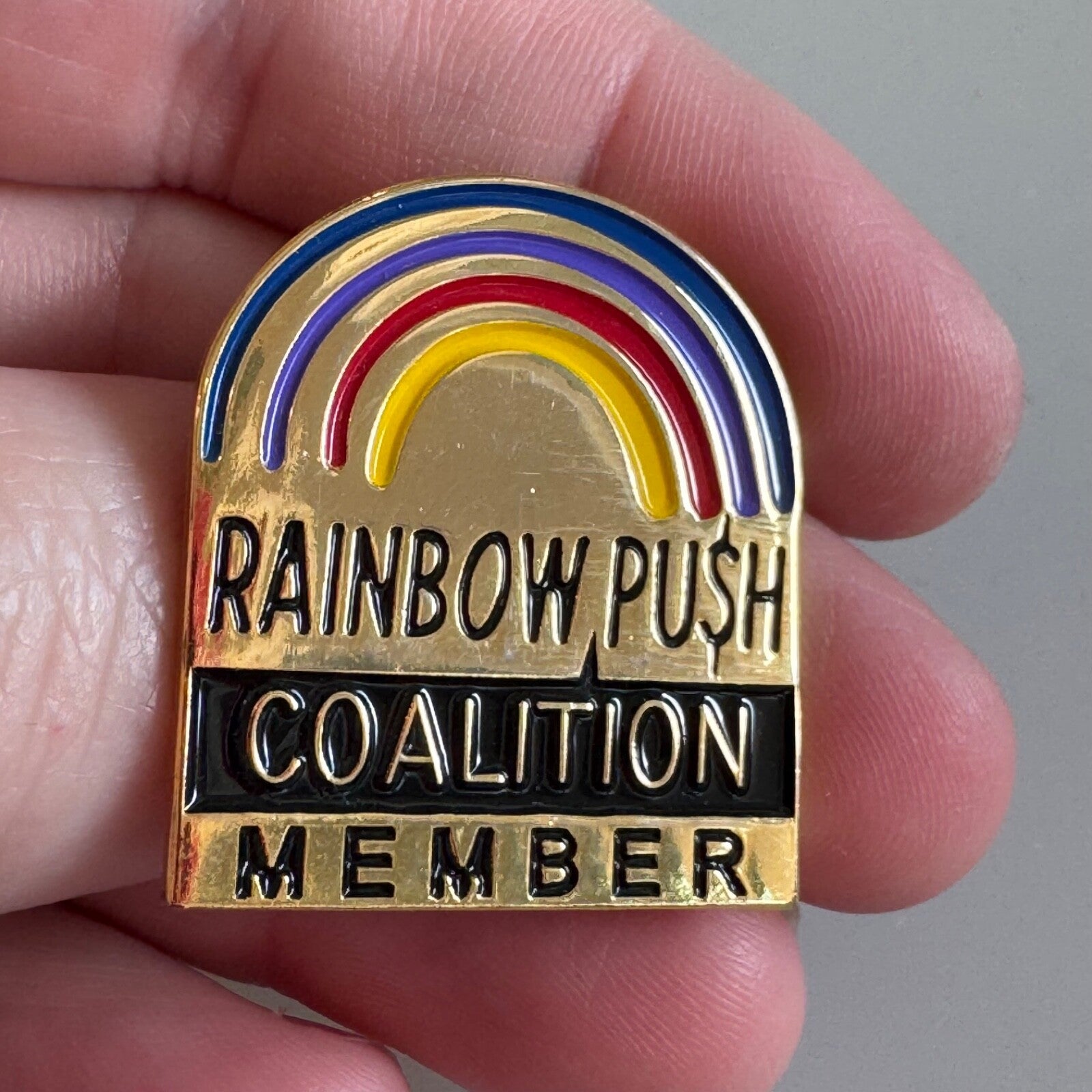 Vintage Rainbow Push Coalition Member Lapel Pin Enamel Gold Jesse Jackson