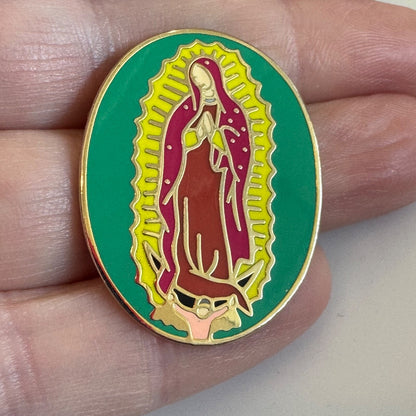 Our Lady of Guadalupe Vibrant Green and Gold Enamel Devotional Pin