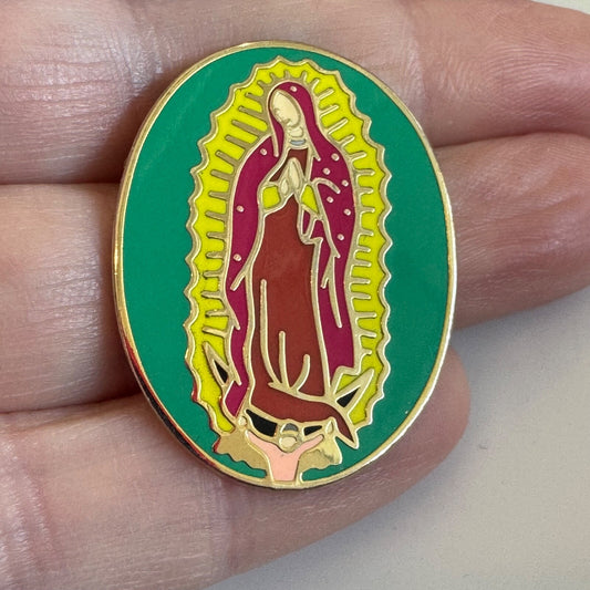 Our Lady of Guadalupe Vibrant Green and Gold Enamel Devotional Pin