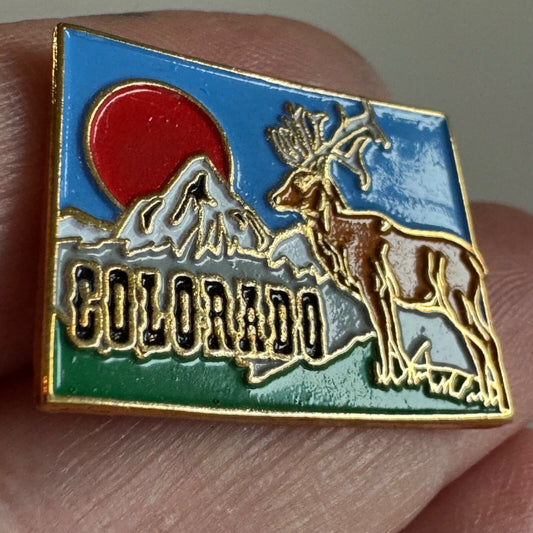 Vintage Colorado Enamel Lapel Pin Rocky Mountains Stag Deer
