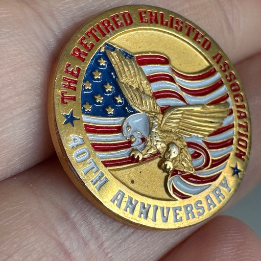 The Retired Enlisted Association 40th Anniversary Pin – Eagle & Flag