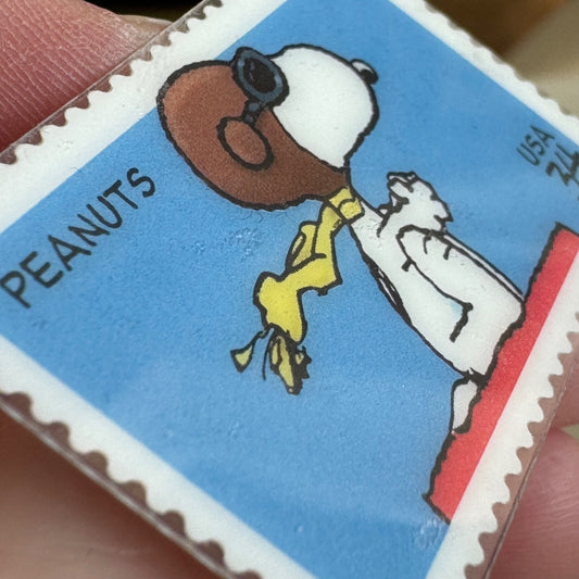 Vintage Peanuts Snoopy Red Baron Stamp Laminated Lapel Pin Brooch