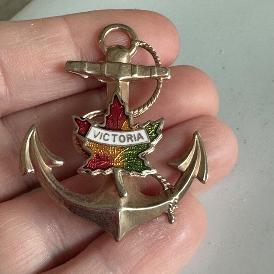 Vintage Victoria Anchor Maple Leaf Enamel Pin Canada Souvenir
