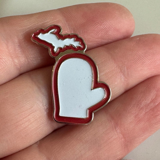 Michigan Mitten and Upper Peninsula White Red State Shape Pin 