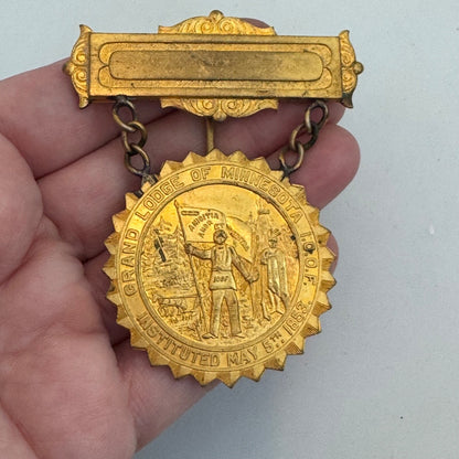 Antique IOOF Grand Lodge of Minnesota Instituted May 5th 1853 Medal Pin Badge