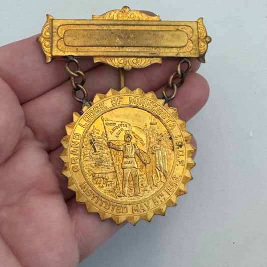Antique IOOF Grand Lodge of Minnesota Instituted May 5th 1853 Medal Pin Badge